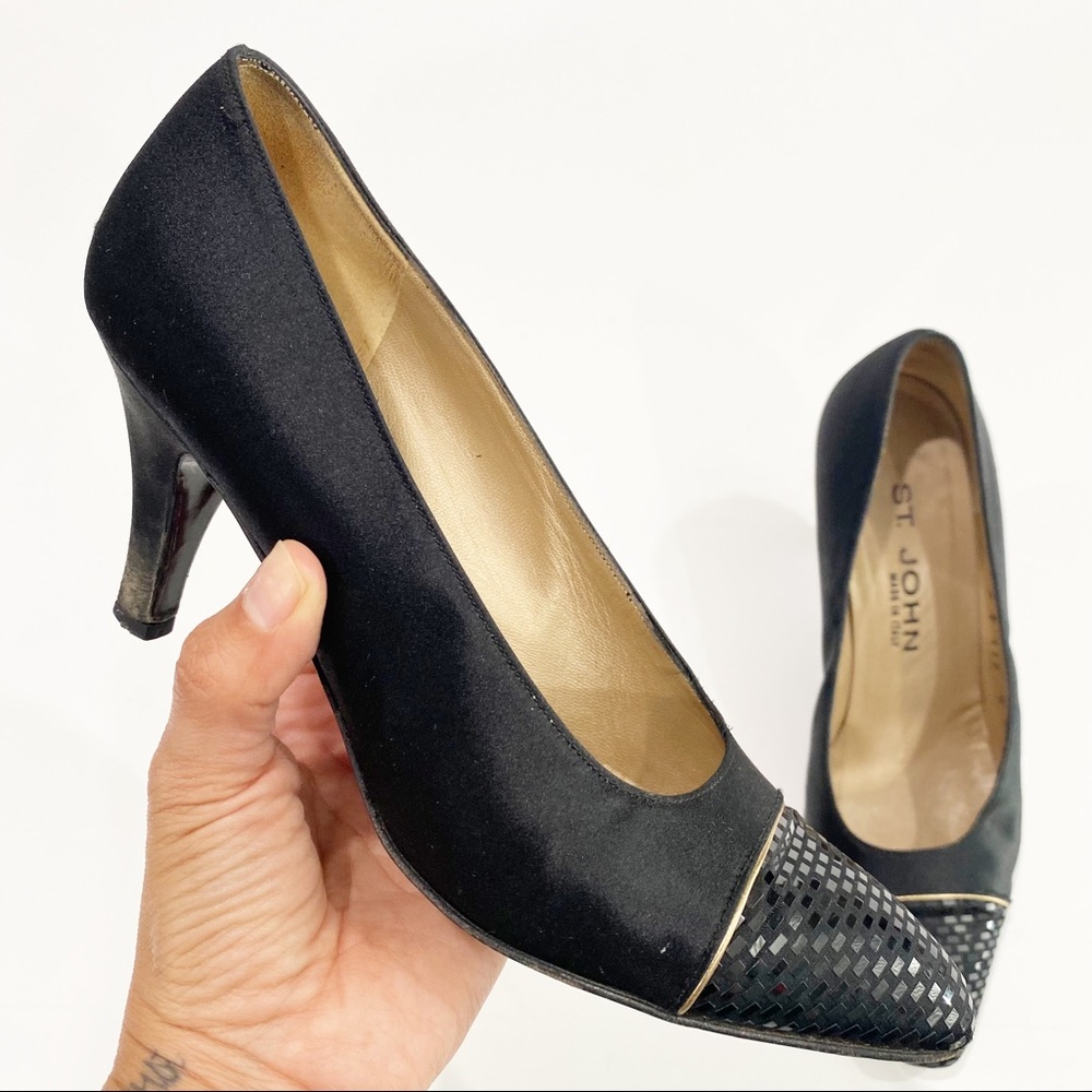 Vintage St. John Leather Pumps Black Heel Size 6
